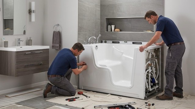 Walk-In Tub Installation in progress in a Baltimore, MD bathroom